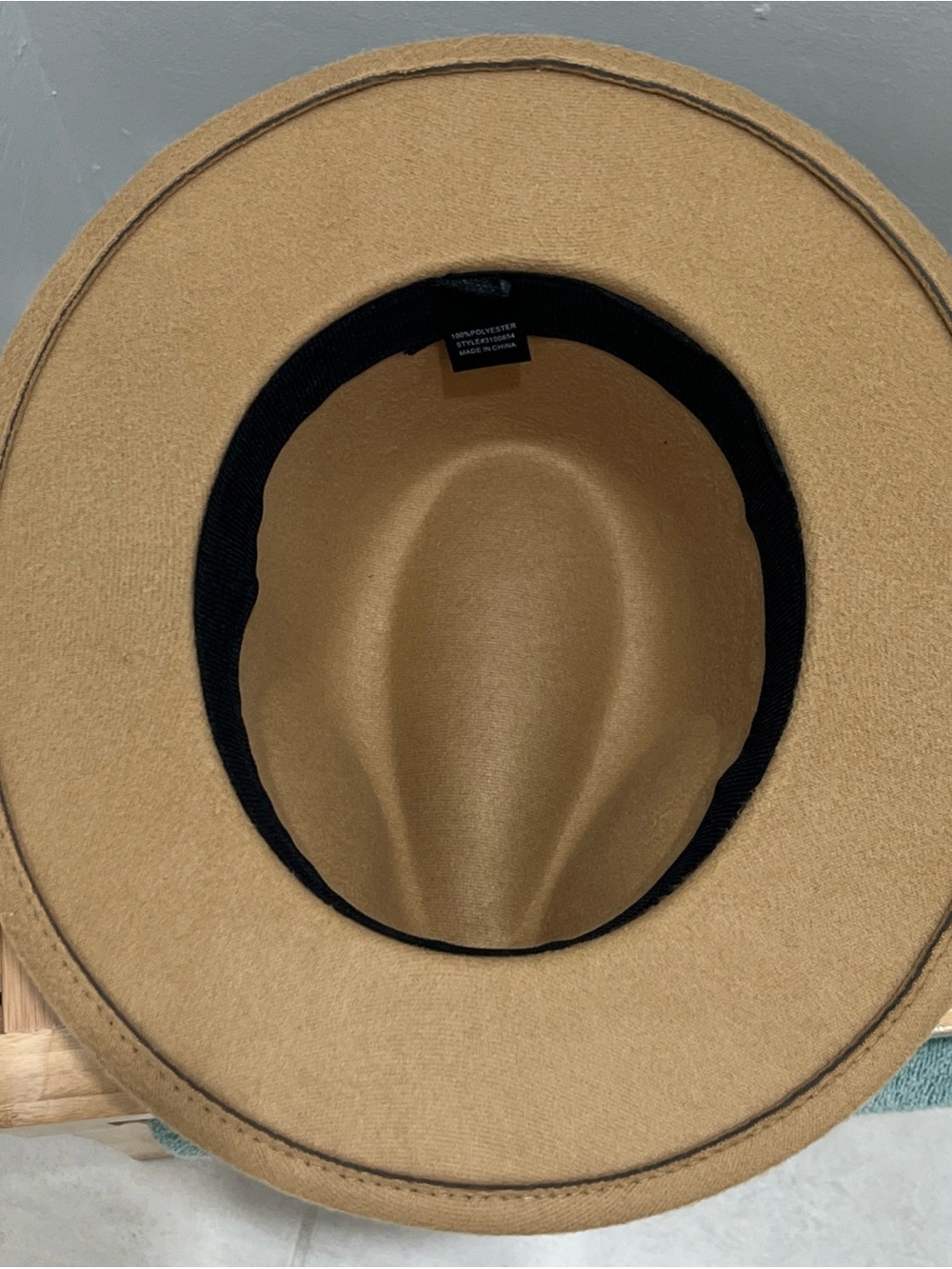 Tan Felt Fedora with Woven Band and Turquoise Accent - Picture 7 of 8